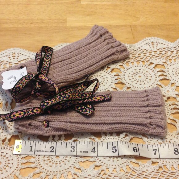 Boot Cuffs, knit with tie top, 7 1/2" total length - Picture 2 of 3